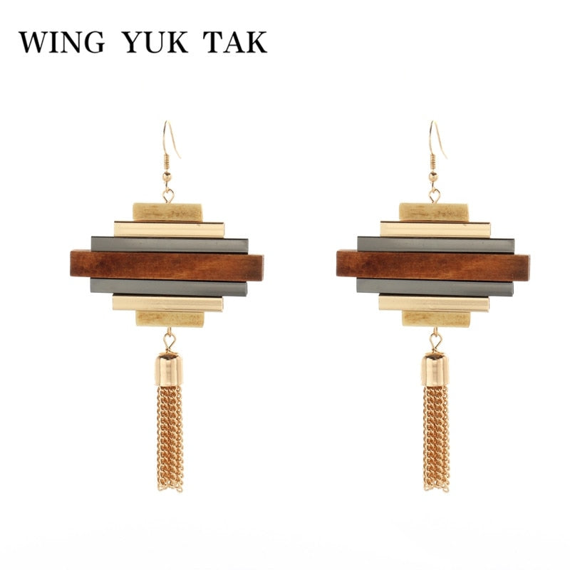 Original Design Drop Earrings Fashion Classic Vintage Geometric Wood Earrings For Women Statement Jewelry Bijoux