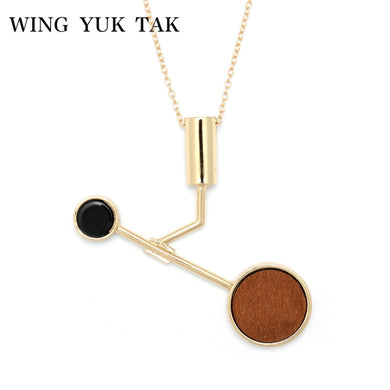 Original Design Necklace Fashion Vintage Alloy Round Long Wood Necklace Pendant For Women Statement Jewelry Bijoux