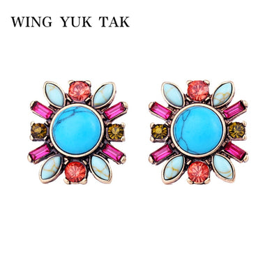Vintage Bohemia Crystal Plant Flowers Earrings For Women Charm Ear Stud Earrings Brincos Party Jewelry