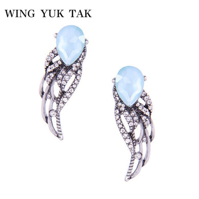 Vintage Feather Crystal Stud Earrings For Women Fashion Individuality Punk Earrings Charm Jewelry Wholesale