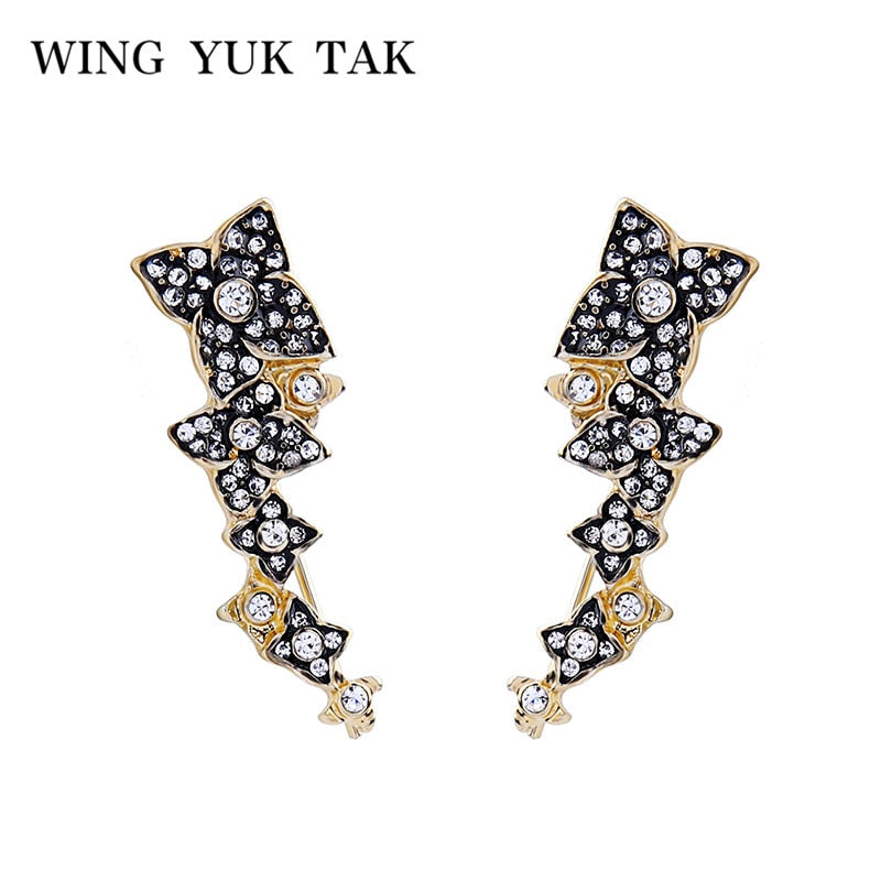 wing yuk tat Unique Vintage Crystal Flower Earrings for Women Zinc Alloy Fashion Jewelry Stud Earring Female Korean Accessories