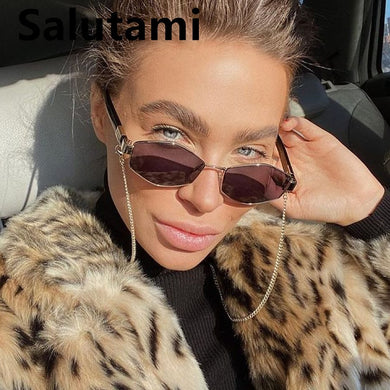 con catena Occhiali da sole quadrati irregolari piccoli per donna occhiali da sole con catena sfumata di marca occhiali da sole in lega femminile uv400