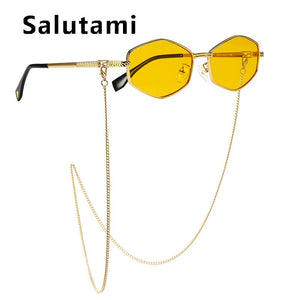 con catena Occhiali da sole quadrati irregolari piccoli per donna occhiali da sole con catena sfumata di marca occhiali da sole in lega femminile uv400