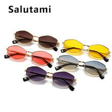 Carica l&#39;immagine nel visualizzatore di Gallery, con catena Occhiali da sole quadrati irregolari piccoli per donna occhiali da sole con catena sfumata di marca occhiali da sole in lega femminile uv400