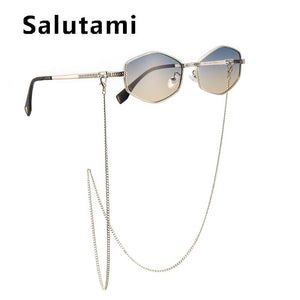 con catena Occhiali da sole quadrati irregolari piccoli per donna occhiali da sole con catena sfumata di marca occhiali da sole in lega femminile uv400