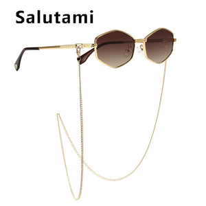 con catena Occhiali da sole quadrati irregolari piccoli per donna occhiali da sole con catena sfumata di marca occhiali da sole in lega femminile uv400