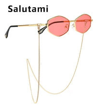 Carica l&#39;immagine nel visualizzatore di Gallery, con catena Occhiali da sole quadrati irregolari piccoli per donna occhiali da sole con catena sfumata di marca occhiali da sole in lega femminile uv400