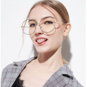 women Metal Sunglass Eyewear Accessories Oversized  Frames Round Frame Clear lens Women\'s Glasses Eyeglasses Femme