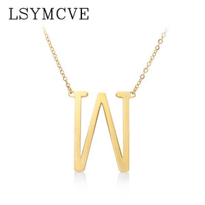 women girl jewelry elegant chain alphabet letter pendant necklace 3 colors stainless steel choker initial necklace