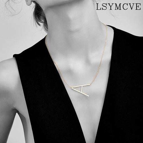 women girl jewelry elegant chain alphabet letter pendant necklace 3 colors stainless steel choker initial necklace