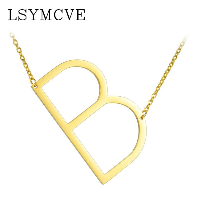 women girl jewelry elegant chain alphabet letter pendant necklace 3 colors stainless steel choker initial necklace