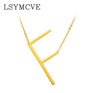 women girl jewelry elegant chain alphabet letter pendant necklace 3 colors stainless steel choker initial necklace