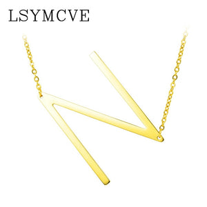 women girl jewelry elegant chain alphabet letter pendant necklace 3 colors stainless steel choker initial necklace