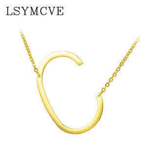 women girl jewelry elegant chain alphabet letter pendant necklace 3 colors stainless steel choker initial necklace