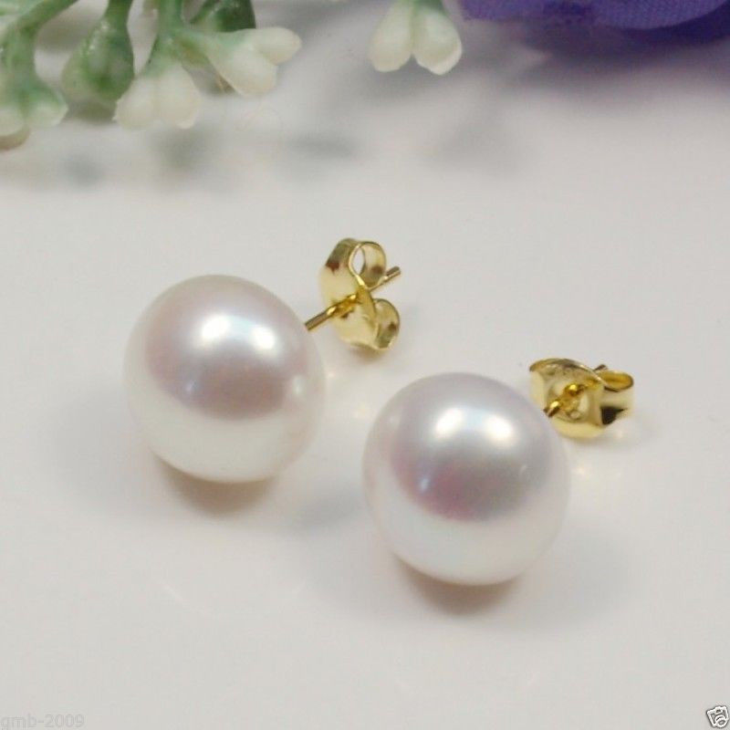 women's 11-12mm Natural White Cultural Pearl Stud Earrings ^^@^Noble style Natural Fine jewe FR