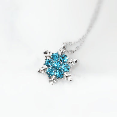 x24 Fashion Jewelry Shiny Blue Crystal Rhinestone Pendant Necklace Beautiful Snowflake Flower Necklace For Women Wedding Jewelry