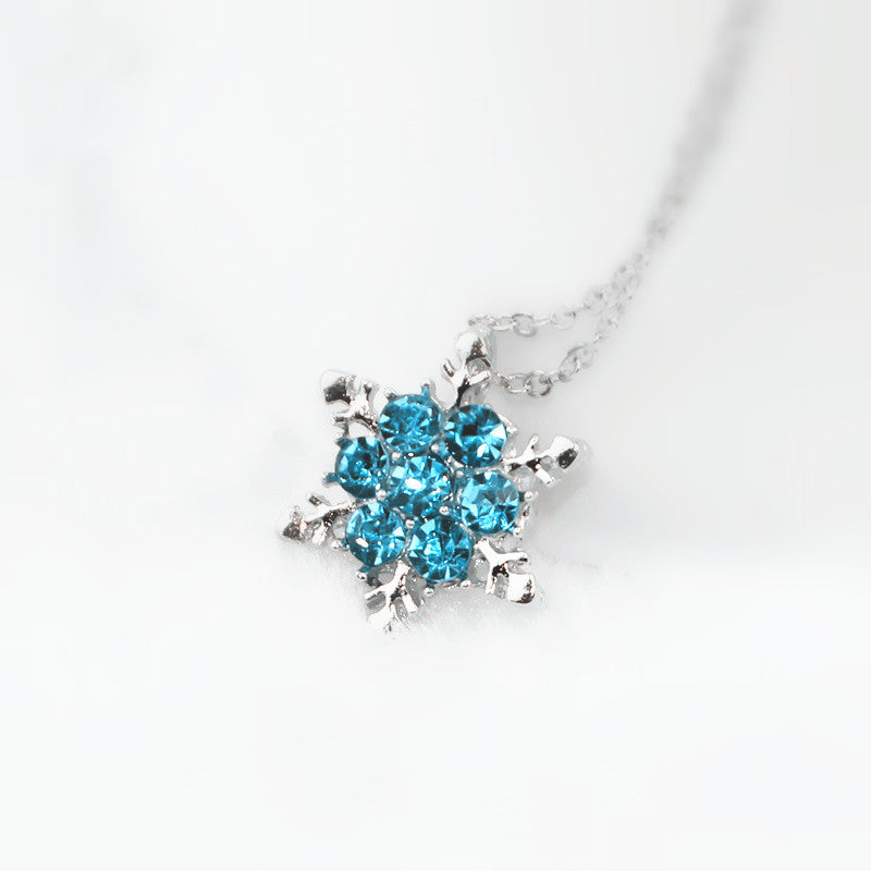 x24 Fashion Jewelry Shiny Blue Crystal Rhinestone Pendant Necklace Beautiful Snowflake Flower Necklace For Women Wedding Jewelry