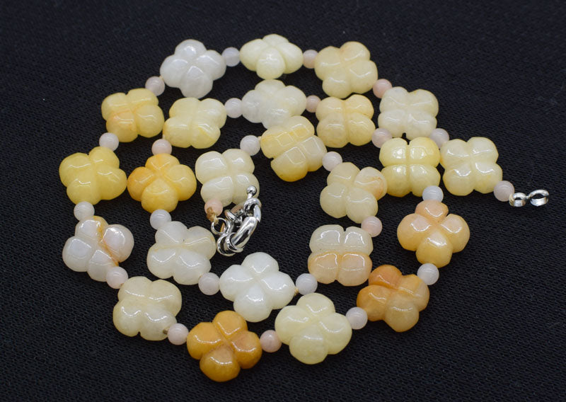 yellow jade flower 16mm and round necklace 20inch wholesale beads nature woman