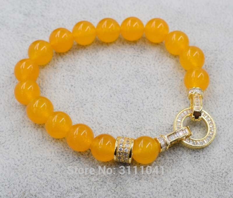 yellow jade round 10mm bracelet 7.5inch wholesale beads nature handcraft