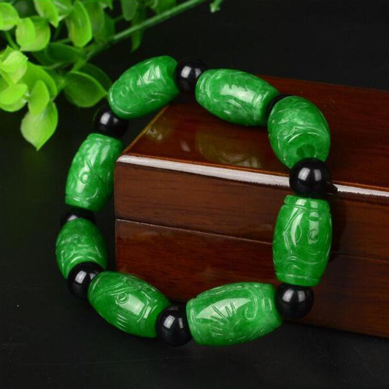 yu xin yaun Natural fashion carved jade bracelet green road leads jade bracelet men lucky amulet