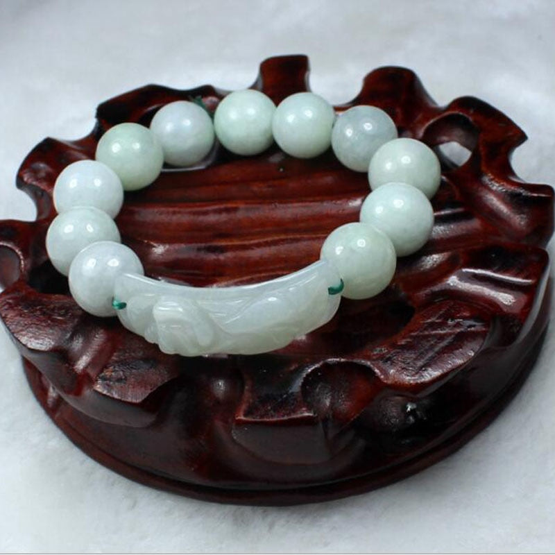 yu xin yuan Fine Jewelry Fashion Emerald Jade Round Beads Bangle Trendy Jade Bracelet Lucky Amult Women Men Jewelry