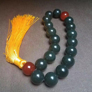 yu xin yuan Fine Jewelry Hetian Qingyu Jade Bangle Round Beads Bracelet Lucky Amulte