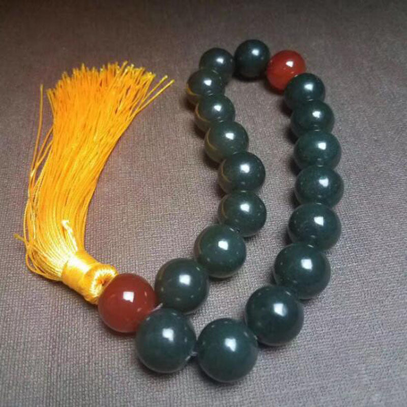 yu xin yuan Fine Jewelry Hetian Qingyu Jade Bangle Round Beads Bracelet Lucky Amulte